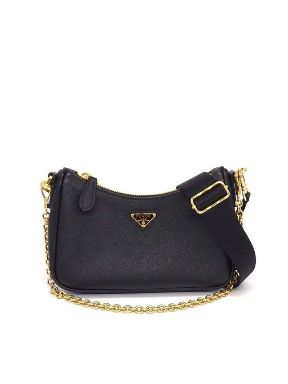 Prada Shoulder Bag Mini Chain Bag Black Saffiano Luc Gold